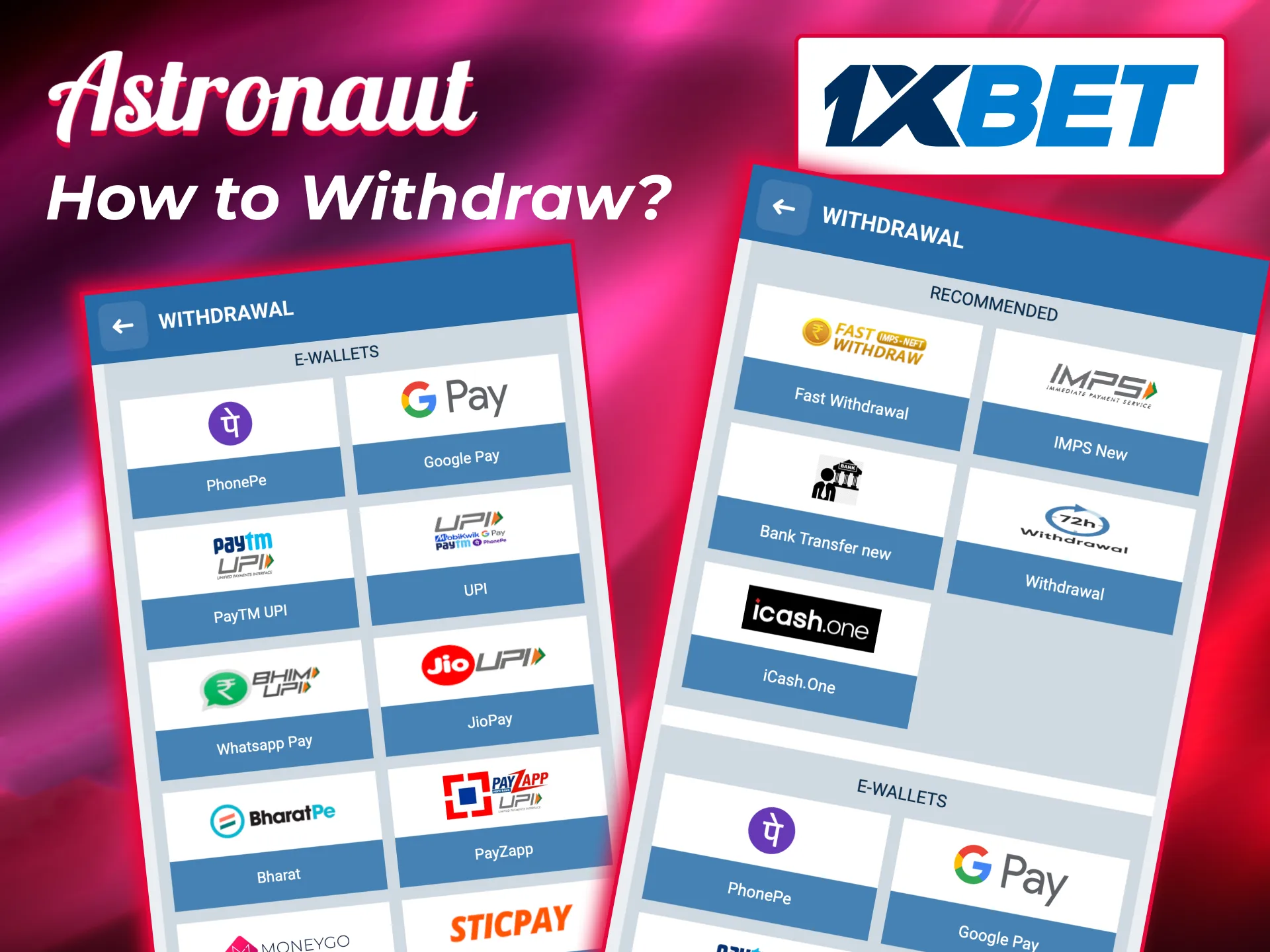 Astronaut withdrawal guide for 1xBet explains steps from profile completion to receiving funds.