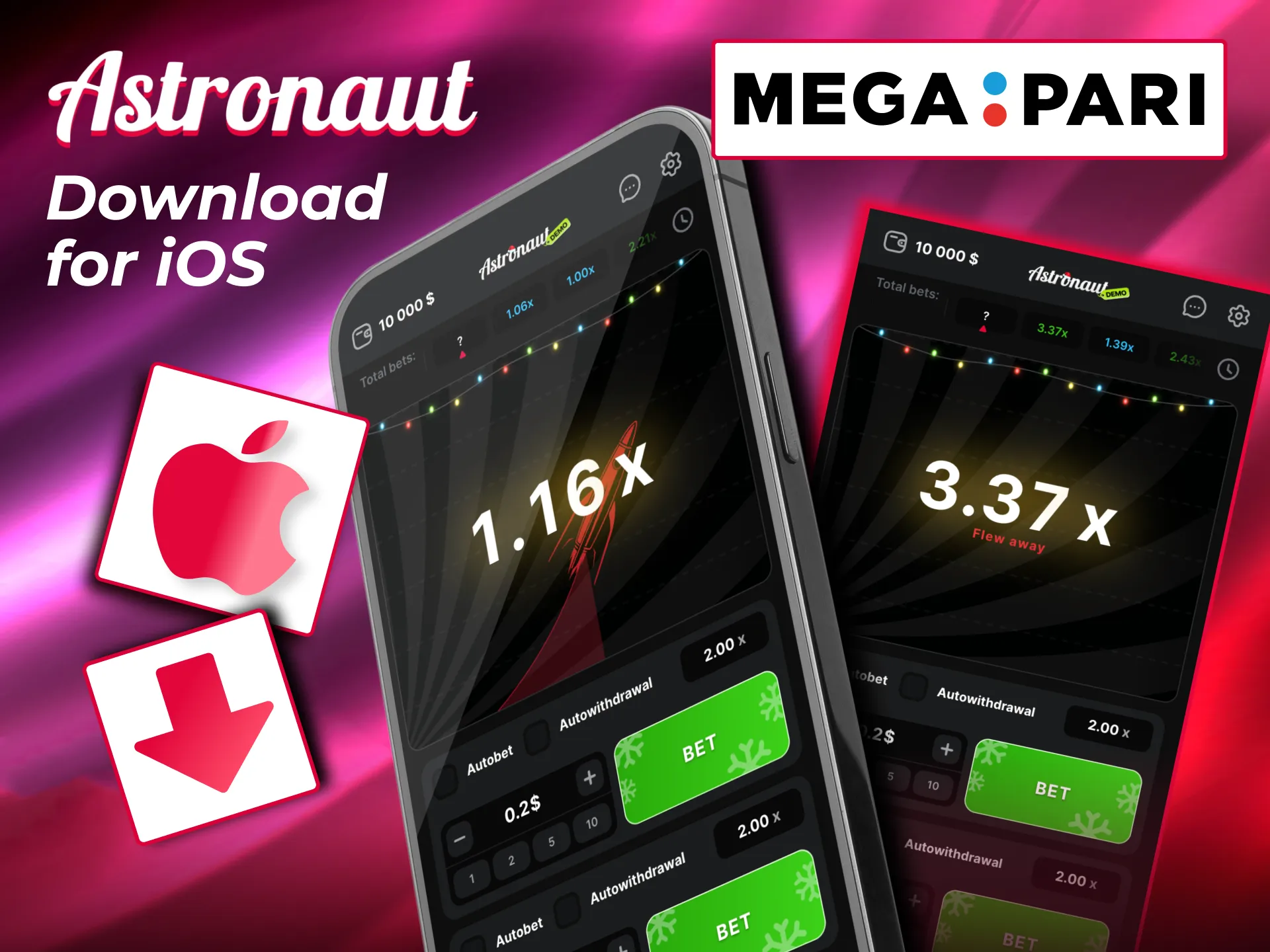 Experience Astronaut on iOS with Megapari app, notifications, and INR support.